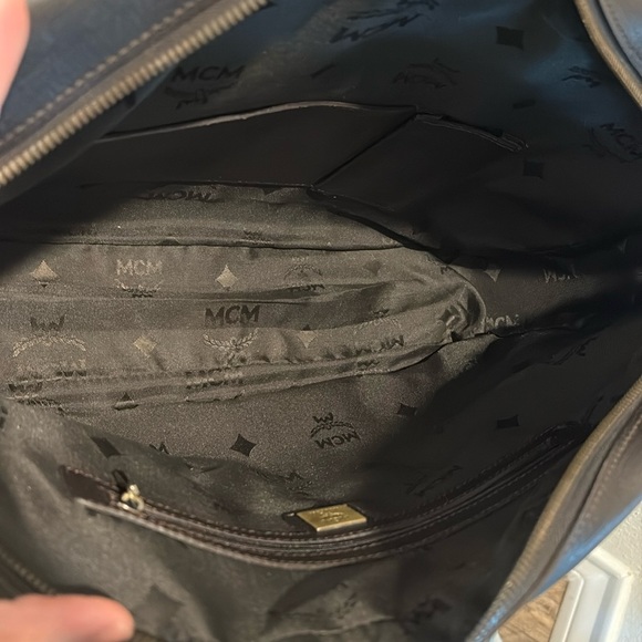 MCM Black Leather Briefcase-Style Backpack with Brown Handles - Picture 3 of 16